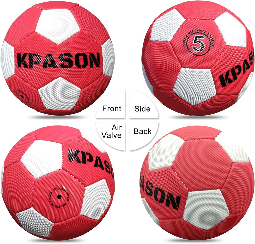 Soccer Ball Size 5 with Pump for Girls Boys Kids Youth and Adult Training, Sports Soccer Balls Outdoor Indoor Gifts (Red-White)
